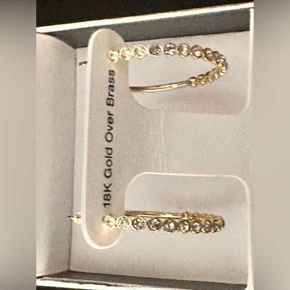 NWT And Now This High Polished Clear Crystal Duo C Hoop Earring Pair, Gold Plate - Picture 5 of 6